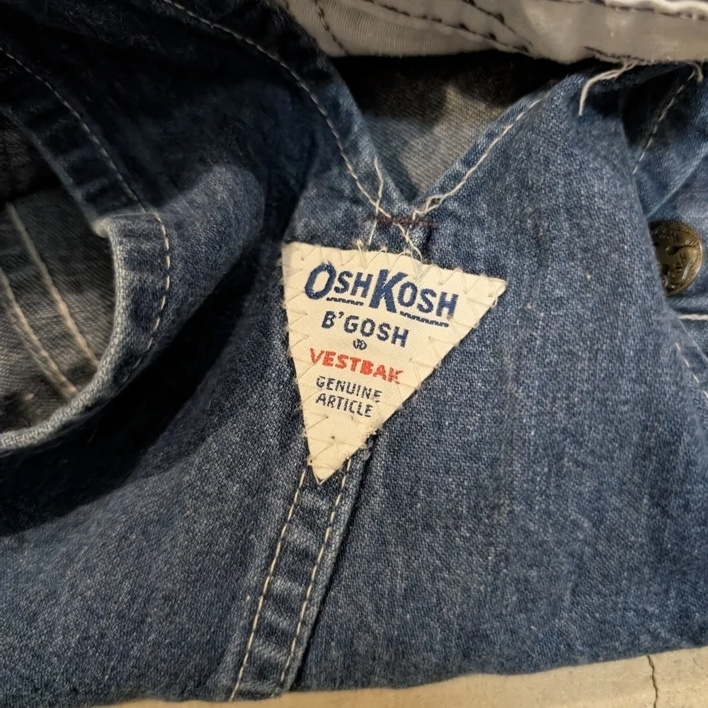 VTG OshKosh Vestback Denim Overalls Girls 6? USA Made Cut Off Raw Hem